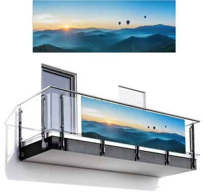 Balkonscherm 300x110 cm - Balkonposter Luchtballonnen - Bergen - Zonsopgang - Landschap - Balkon scherm decoratie - Balkonschermen - Balkondoek zonnescherm