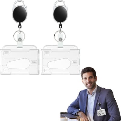 2stuks - ID-kaarthouder met duimgroef - ID-kaarthoes - Kaartbeschermer - Transparante ID-kaarthouder - Stevig en duurzaam - Met intrekbare karabijnhaak - Transparant - 9,8 * 5,9 cm - Geschikt voor ID-kaarten, creditcards, rijbewijzen en passen