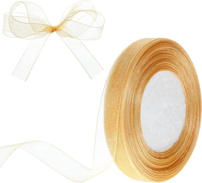 Gouden Organza Cadeaulint 45m 1.5cm - Dun Versierlint voor Cadeaus, Bruiloften, en Feestdecoratie