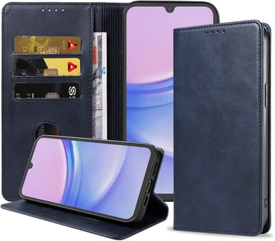 Smartphonica Telefoonhoesje Geschikt voor Samsung Galaxy A15 Kunstleer met Magnetische sluiting en Pasjeshouder Bookcase met Klepje - Blauw geschikt voor Samsung Galaxy A15