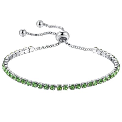 Fako Bijoux® - Dames Armband Zirkonia Groen - 2.5mm - Verstelbaar - Cadeau - Verjaardag - Vrouw - Zilverkleurig
