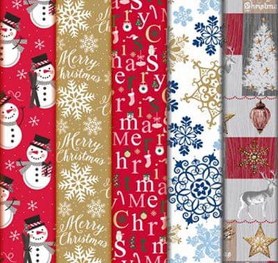 Inpakpapier Kerst 5 rollen papier voor Kerstmis - 2 meter x 70 cm.