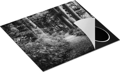 KitchyMist Inductie Beschermer Voetpad in het Bos - Zwart Wit - 58,3x51,3 cm - Afdekplaat Inductie - Kookplaat Beschermer - Inductie Mat