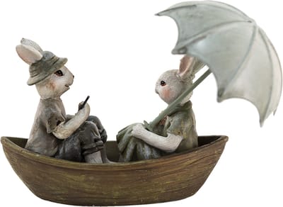 Clayre & Eef Beeld Konijn 14x10x12 cm Groen Bruin Polyresin