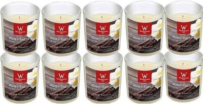 Trend Candles Geurkaars - 10x - in glas - Anti tabac aroma - 25 branduren - 7 x 8 cm - woondecoratie - kaarsen