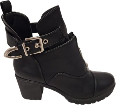 LUCKYSHOES-FANCYBOOTS- STRIP MET GESP-HAK 6 CM-LEDERLOOK-38