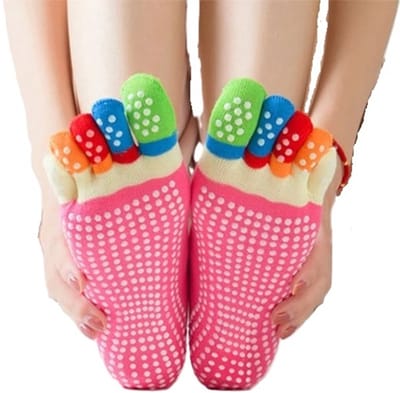 Yoga Sokken Full Toe | Volle Teen Yoga Sok | Met Anti Slip Onderkant | Antislip Sokken | Pilates Sokken | Maat 36-40 I Roze Met Kleuren
