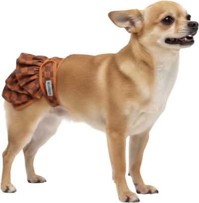 Loopsheidrokje blokjes bruin - Maat XS - Loopsheidbroekje - Voor kleine honden - Hondenluier - Heupopvang 14-21 cm - Herbruikbaar - Wasbaar - Uniek rokjes model voor stijlvolle loopse teefjes