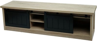 TV-rek MCW-K75, TV-tafel TV-plank, schuifdeuren opbergvakken, hout-look industrieel metaal 43x150x40cm ~ natuurlijke kleur