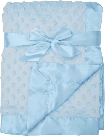 Zachte chenille babydeken 30" x 40" met minky stip en satijn, blauw
