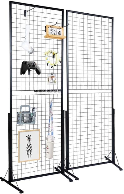 CORE Displayrek - 2 Stuks staand rek - Staand display paneel - Van torendraad met haken - Gridwall - 62x40x172cm - Zwart Metaal