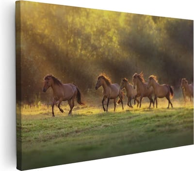 Artaza Canvas Schilderij Galopperende Paarden - 30x20 cm - Klein - Wanddecoratie Paard - Muurdecoratie Dieren - Schilderijen Op Canvas Woonkamer