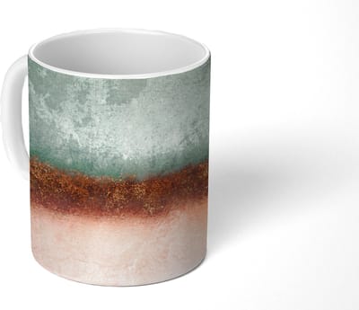 Mok - Koffiemok - Goud - Verf - Abstract - Groen - Roze - Mokken - 350 ML - Beker - Koffiemokken - Theemok