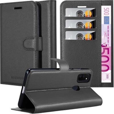 Cadorabo Hoesje geschikt voor Samsung Galaxy M21 / M30s in PHANTOM ZWART - Beschermhoes met magnetische sluiting, standfunctie en kaartvakje Book Case Cover Etui