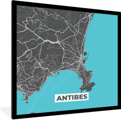 Fotolijst incl. Poster - Antibes - Frankrijk - Plattegrond - Stadskaart - Kaart - 40x40 cm - Posterlijst
