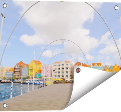 Gards Tuinposter Willemstad Gekleurde Huisjes in Cura�ao - 50x40 cm - Tuindoek - Tuindecoratie - Wanddecoratie buiten - Tuinschilderij