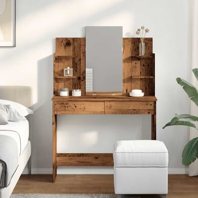 vidaXL - Kaptafel - met - spiegel - 96x39x142 - cm - oud - houtkleurig