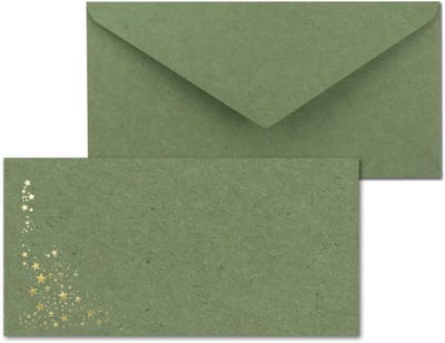 100x Kerst Briefkaarten DIN Lang Groen met Goudfolie Sterrenregen Verzenden