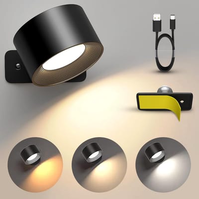 Luminize Oplaadbare wandlamp - Draadloze wandlamp op accu - Dimbaar - 3 lichtkleuren - Touch - 360 graden draaibaar - USB-C - Zwart