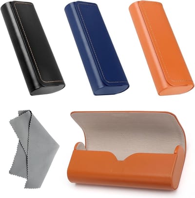 Hardcase brillenkoker, lederen etui voor brillen, zwart PU lederen brillenkoker voor dames en heren, ideaal voor bescherming en stijl