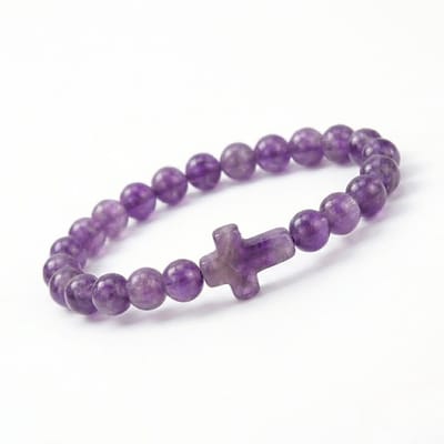 Luxe Amethist Armband met Kruis - Natuursteen - Cadeau voor haar - Paars - Elegant