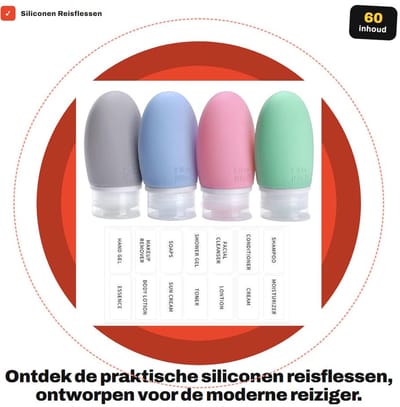 Dailygoods- Reisflessen Set van 4 - 100 ml - Lekvrij - Navulbare Draagbare Container - BPA-vrij - TSA-getest - Zachte Siliconen - Reistubes