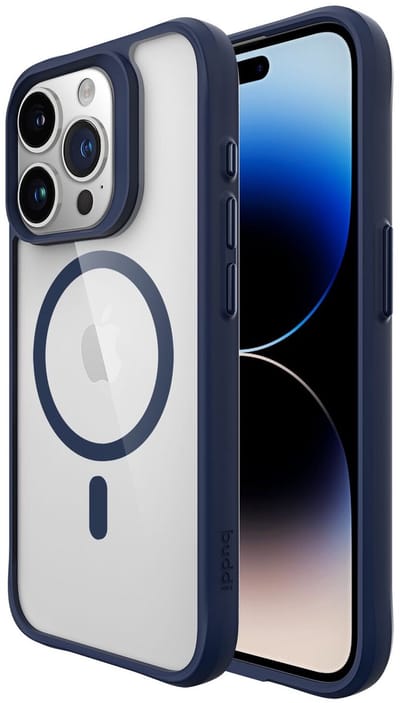 Buddi Hybrid - Hoesje Geschikt voor Apple iPhone 15 Pro Max - Compatibel met MagSafe - Back Cover met Magneet - Magnetische Beschermhoes - Transparant Blauw