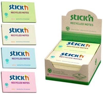 Stick'n recycled memoblokken - 76x127mm - 4 kleuren pastel - 1200 sticky notes