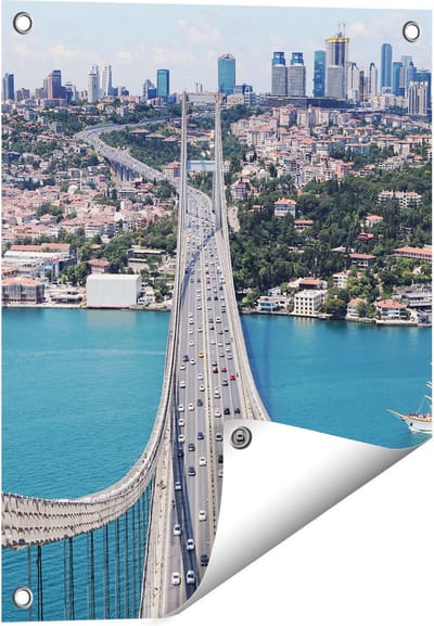 Gards Tuinposter Istanbul Bosporus Brug vanaf Boven - 40x50 cm - Tuindoek - Tuindecoratie - Wanddecoratie buiten - Tuinschilderij