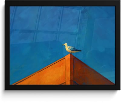 Poster in lijst - Fotolijst 40x30 cm - Posters - Meeuw - Gebouw - Lucht - Geschilderd - Posterlijst zwart - Decoratie - Wanddecoratie woonkamer - Muurdecoratie slaapkamer