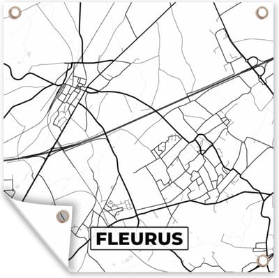 Tuin poster België – Fleurus – Stadskaart – Kaart – Zwart Wit – Plattegrond - 200x200 cm - Tuindoek
