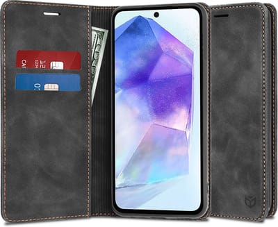 Hoesje geschikt voor Samsung Galaxy A55 - Techsuit Confy Book Wallet Case - Zwart