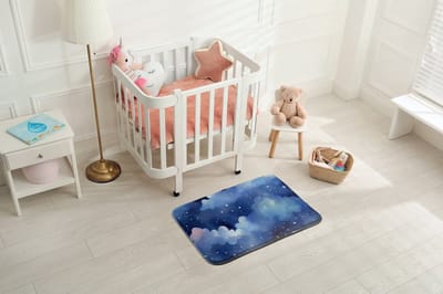 Coloray Vloerkleed voor Kinderkamer - Blauw Laagpolig Tapijt - Wolken En Sterren Vloerkleed Voor Kinderen - Wit Accenten Tapijt Voor Kinderkamer - Polyester Vloerkleed - 90x60 cm