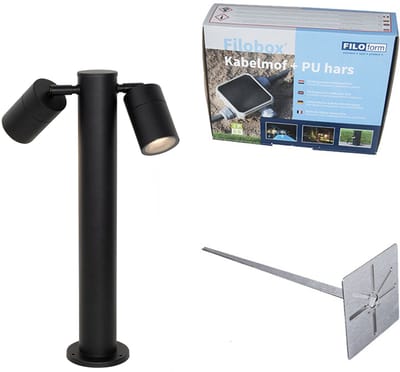 QAZQA duo - Moderne Staande Buitenlamp | Staande Lamp voor buiten - 2 lichts - H 45 cm - Zwart - Buitenverlichting