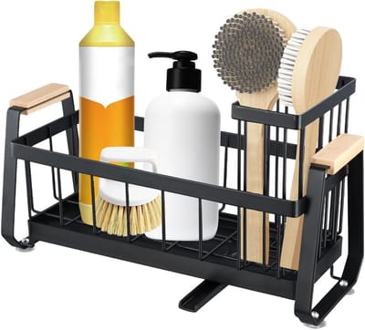 Praktische Afwasbak Organizer met Verwijderbare Druipbak en Afvoer, Zwart - Ideaal voor Spons en Keukenaccessoires