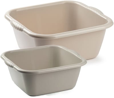 Plasticforte afwasteilen set - afwasbak - kunststof - 15 en 25 liter - Beige - huishoud emmers