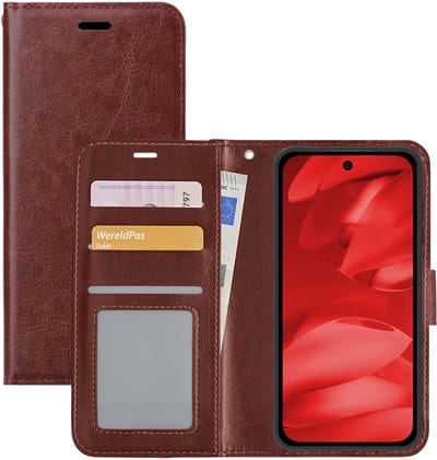 Hoesje - Met Pasjeshouder - Geschikt voor Google Pixel 9a - Luxe Bookcase Portemonee - Flip Case - Kunstleer Book Case - Flipcase - Book Cover - Walletcase - Portemonneehoes - Bruin