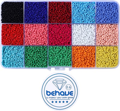 Behave 15000 Glaskralen Set - DIY Sieraden maken - Kralen Set - Rocailles - Bedels - Rijgdraad - 15 Kleuren - 2mm