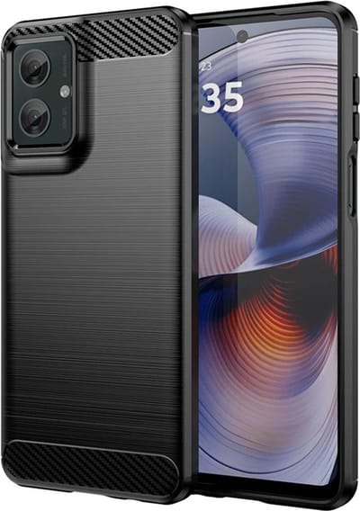 MobyDefend Hoesje - Geschikt voor Motorola Moto G55 - TPU Backcover - Geborstelde Metaal & Carbon-Look - Zwart