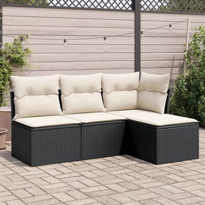 vidaXL - 4-delige - Loungeset - met - kussens - poly - rattan - zwart