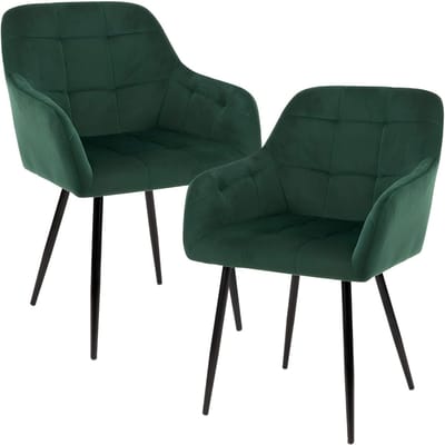 Set van 2 Luxe Mid-Century Moderne Keukenstoelen – Fluwelen Gestoffeerde Stoelen met Comfortabele Zitting, Afmetingen 46 x 56 x 82 cm, Perfect voor Woonkamer, Slaapkamer of Eetkamer, Groen