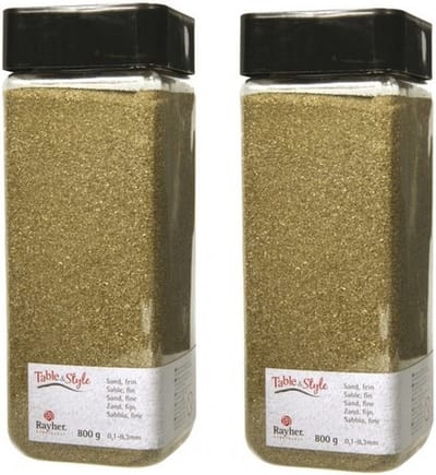 Rayher hobby Fijn decoratie zand - 2x - goud - 475 ml - decoratie - zandkorrels - bloempot/vaas/knutselen