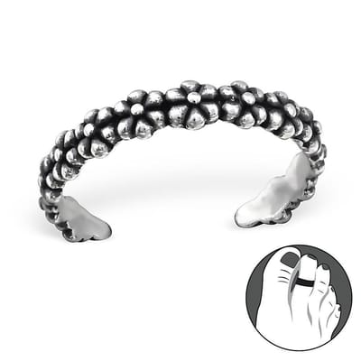 Montebello Teenring Aleisha - 925 Zilver Geoxideerd - Bloemen - 3mm