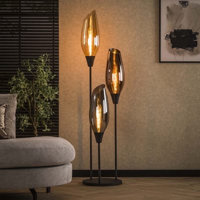 PS-Collection Cocoon XL Mix Glass Vloerlamp - Amber/Koper/Chroom - 45x45x178cm - Metaal - vloerlampen woonkamer, vloerlamp zwart, vloerlamp industrieel, vloer lamp, vloerlampen landelijk, staande lampen woonkamer, staande lamp industrieel