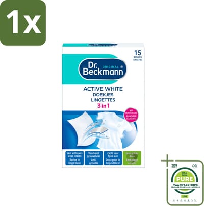 1 x Dr. Beckmann - Kleurverzorging - Active White - Witte Was - 15 Doekjes - Witte Was - Wasverzorging - Grauwsluier - Vergeling - Witmaakdoekjes