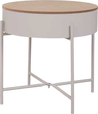 Artichok Sef Bijzettafel Beige - Metaal - Rond - Met Opbergruimte - Houten Tafelblad - Industrieel