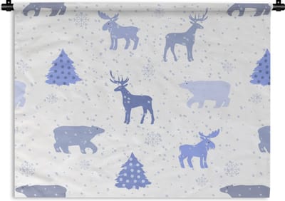 Wandkleed - Wanddoek - Hert - Patroon - Sneeuw - 60x45 cm - Wandtapijt