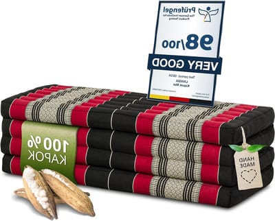 Klapmatras - Gastenmatras Plooimatras - Ontspannen Kamperen - Natuurlijke Kapokvulling - 200x110x8cm - Zwart Rood