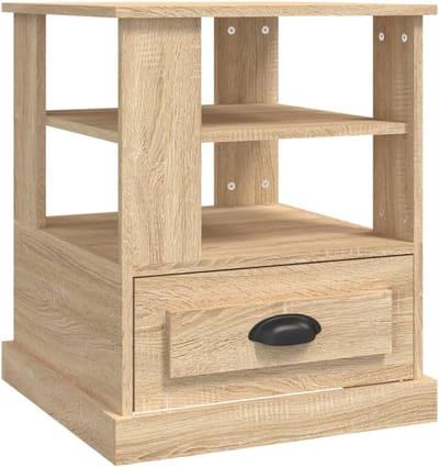 Kleine Rechthoekige Bijzettafel in Eikenkleur met Veel Opbergruimte