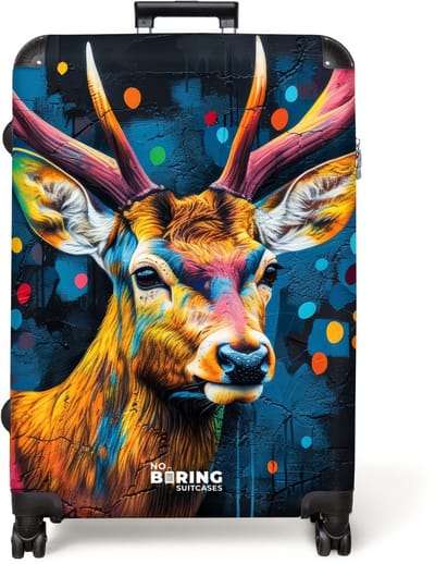 NoBoringSuitcases.com® - Koffer groot - Reiskoffer lichtgewicht - Hert met gewei in graffiti stijl - Rolkoffer met 4 wielen - Grote trolley XL - 98 liter bagage